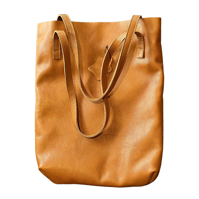 Genuine Top Layer Cowhide Tote Bag for Women, New Spring Minimalist Casual Shoulder Purse, Lightweight Versatile Shopping Handbag for Ladies
