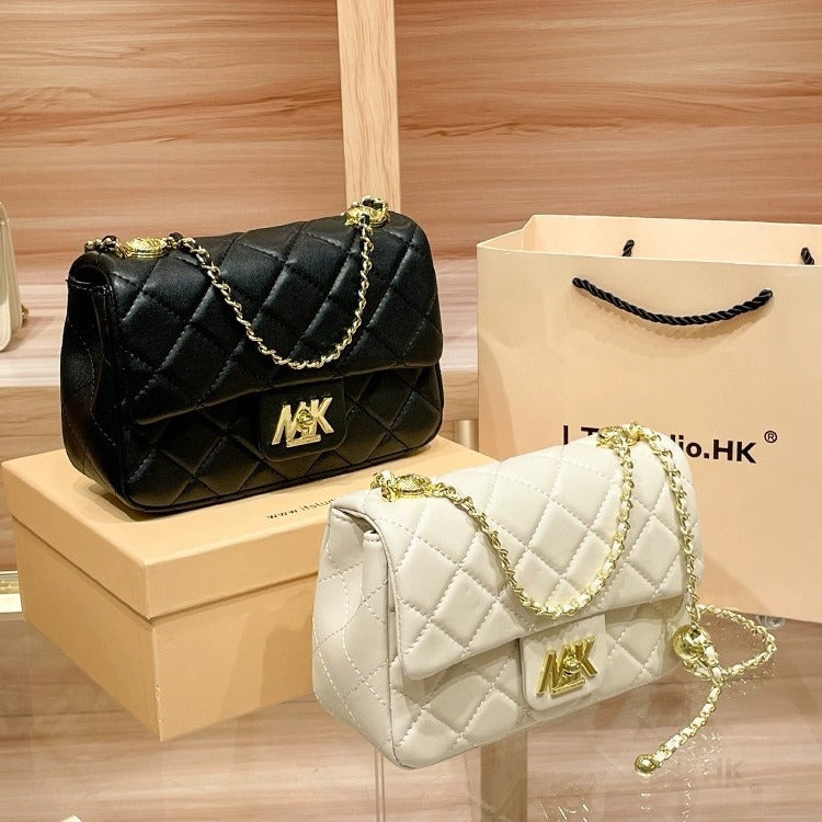 Genuine Leather Quilted Chain Crossbody Bag for Women, New Trendy Versatile Small Gold Ball Purse, Stylish Everyday Handbag for Ladies