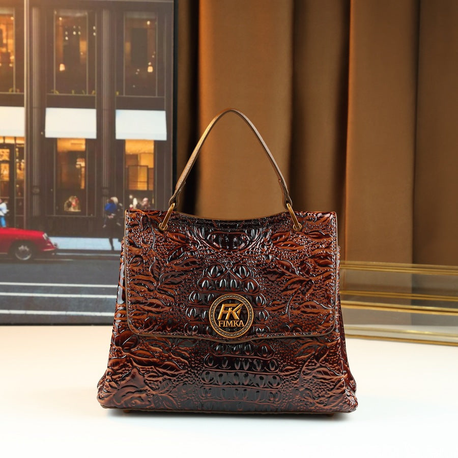 Chic Croc-Effect Textured Handbag for Women, A Unique Light Luxury Shoulder Crossbody Bag with Premium Top-Handle Design, Perfect for Spring/Summer Style