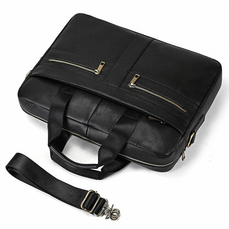 Genuine Top Layer Cowhide Business Briefcase for Men, Fashionable Laptop Shoulder Crossbody Commute Bag, Premium Leather Work Bag for Gentlemen