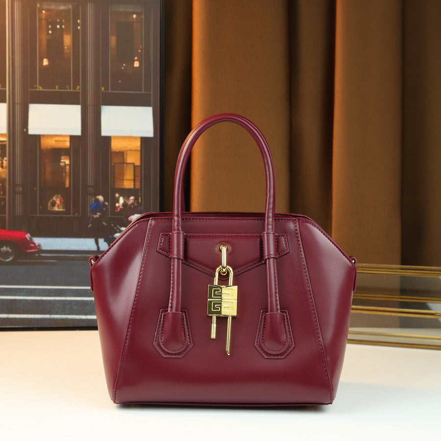 Metal Lock Boston Bag for Women 2026 New Light Luxury Large Capacity Top Handle Shoulder Crossbody Purse with Designer Hardware Accent