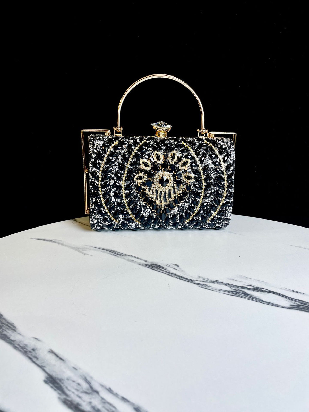 Women's Sparkly Small Square Evening Bag, Rhinestone-Embellished Top-Handle Crossbody Shoulder Purse for Banquet & Party