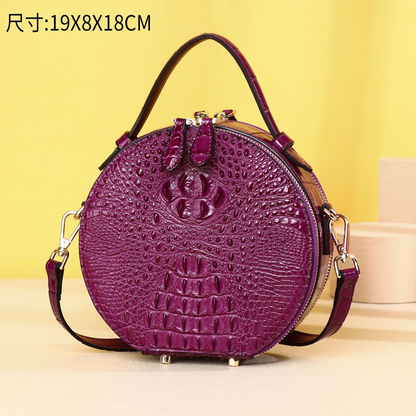 New Arrival Croc-Effect Round Handbag for Women, A Minimalist Casual Top-Handle Crossbody Shoulder Bag with Multi-Layer Design & Fashionable Style