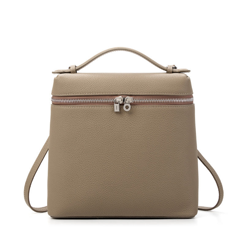 New High-Quality LP Leather Backpack, Commute Shoulder Daypack, Kelly-Style Top Handle Lunch Box Bag in Top Layer Cowhide for Women