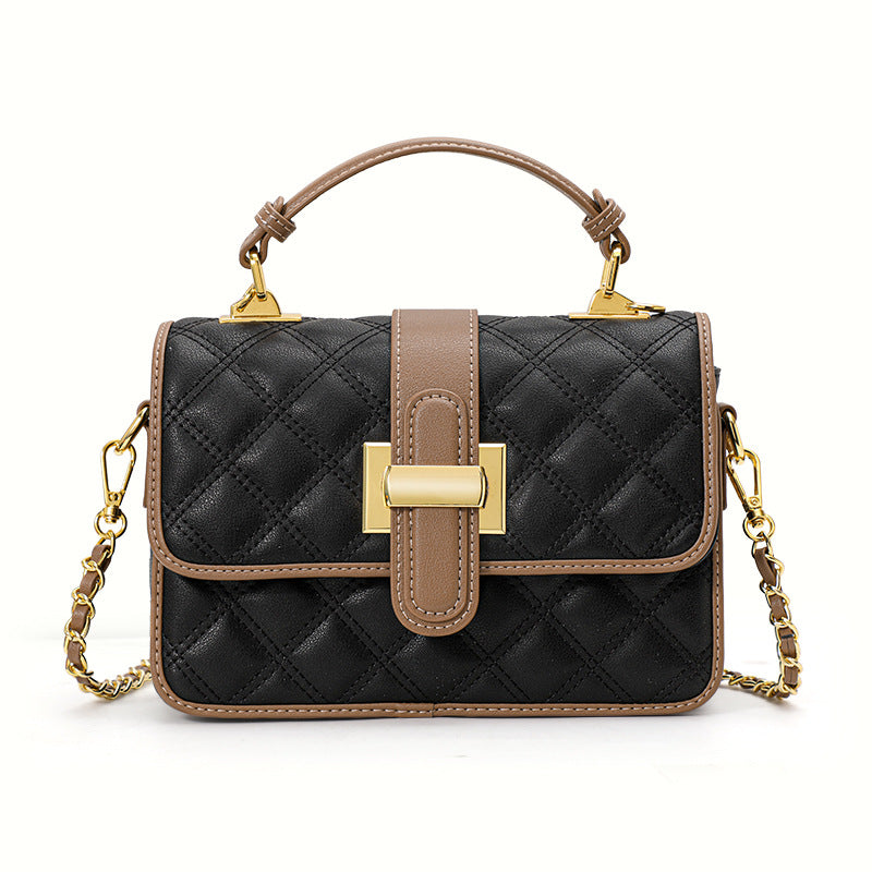 New Quilted Chain Bag in Genuine Leather, Versatile Shoulder Crossbody Top Handle Purse, Fashionable Textured Handbag for Women