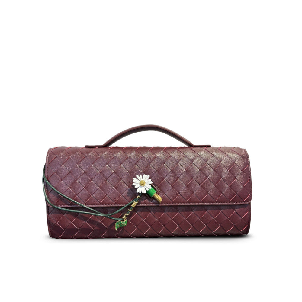Woven Baguette Shoulder Bag, Niche High-End Daisy Clutch Evening Bag, Versatile Crossbody Fashion Bag for Women