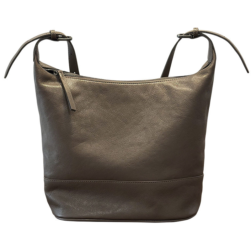 Genuine Top Layer Cowhide Bucket Bag for Women, Premium Large Capacity Shoulder Underarm Commute Purse, Casual Everyday Handbag for Ladies