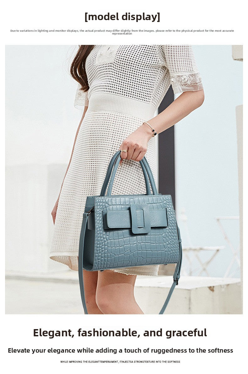 Genuine Leather Crocodile-Embossed Tote Handbag for Women, Trendy Niche Designer Shoulder Crossbody Top Handle Purse, Fashionable Bag for Ladies