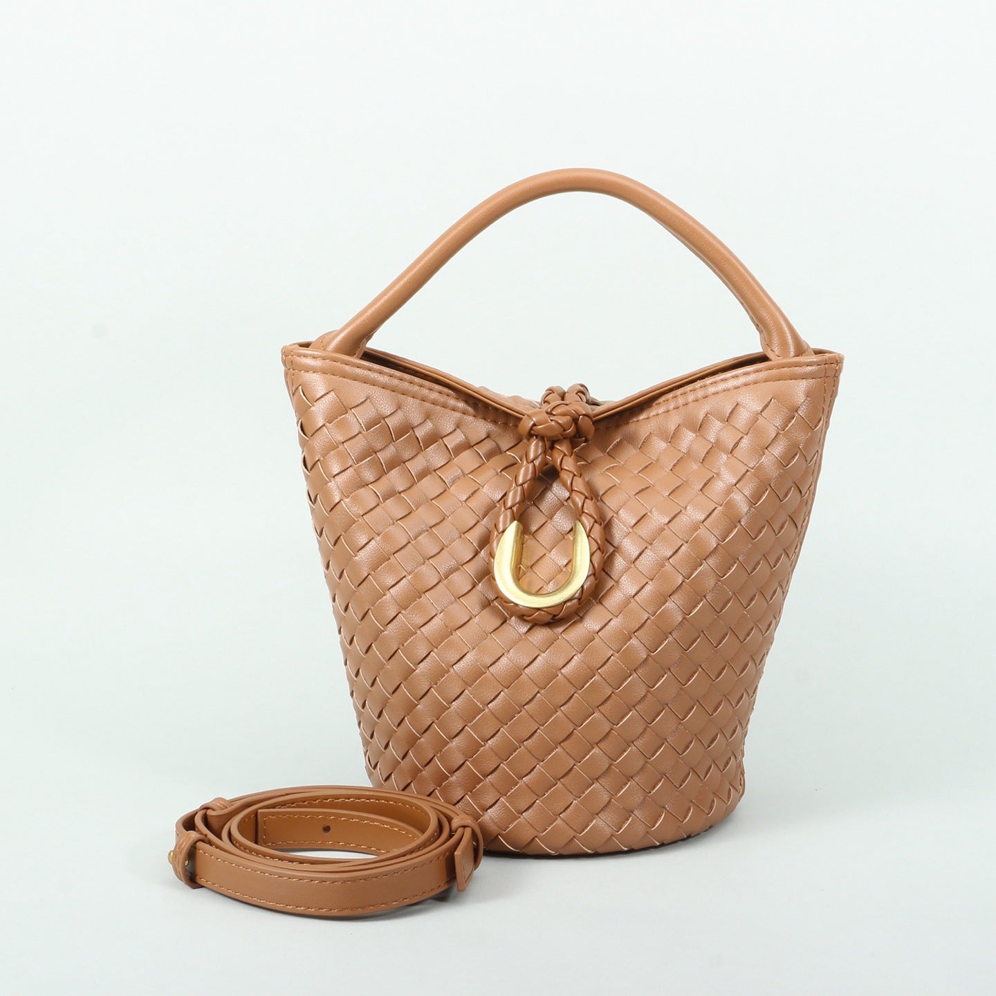 Genuine Leather Woven Bucket Bag for Women, Spring Summer Versatile Crossbody Commute Top Handle Purse, Premium Handbag for Ladies