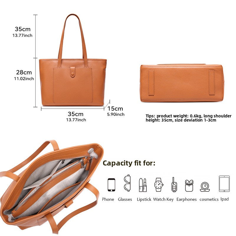 Genuine Leather Tote Bag for Women Minimalist Classic Large Capacity Shoulder Handbag, Versatile Purse with Timeless Style