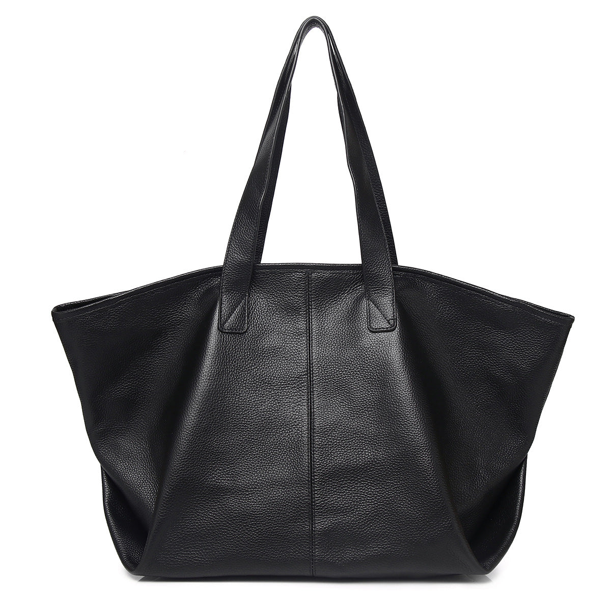 Solid Black Soft Top Layer Cowhide Large Tote, Versatile Commute Shoulder Handbag, Stylish Everyday Bag for Women