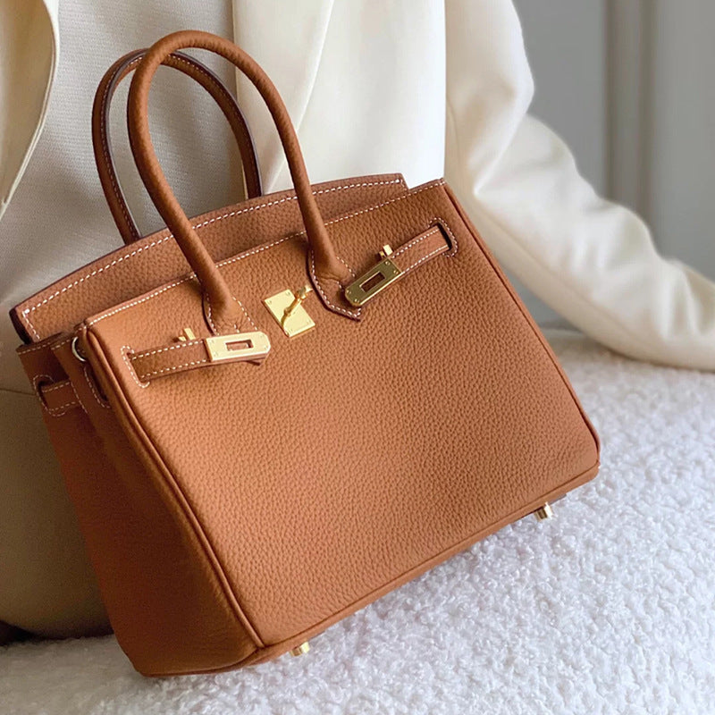 Chic Top-Layer Cowhide Birkin & Kelly-Inspired Tote Bag for Women, Genuine Leather Large Capacity Shoulder Top-Handle Handbag with Elegant Design, Ideal Bridal Purse