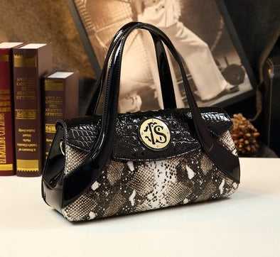 Patent Leather Snakeskin Embossed Tote Bag for Women Large Capacity Light Luxury Handbag, Glossy Finish Purse with Exotic Texture