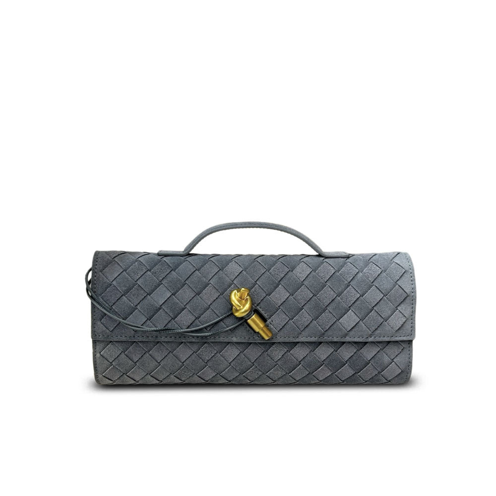 Fall/Winter Matte Suede Woven Evening Clutch, Horizontal Baguette Bag with Latch, High-End Light Luxury for Women