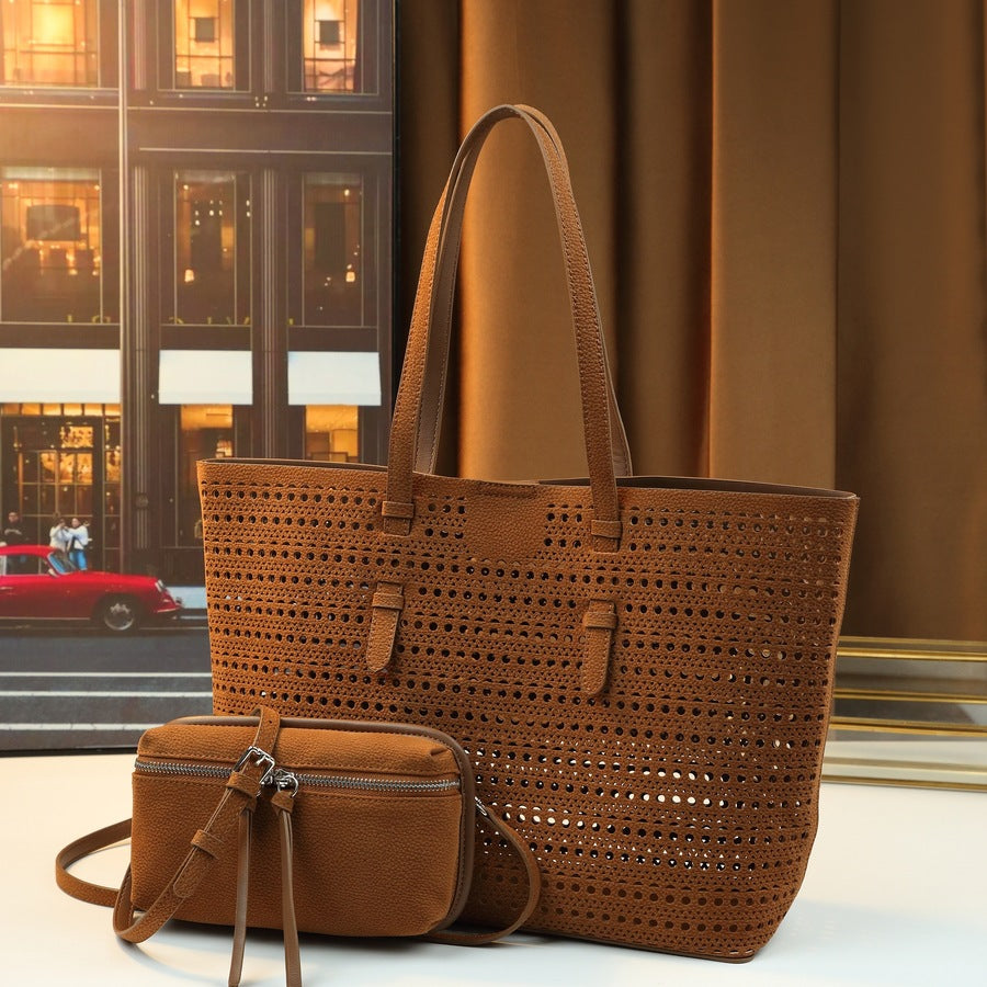 Hollow Korean Style Sub-Bag Tote for Women Large Capacity Shoulder Handbag with Detachable Pouch, Versatile Fall Going-Out Purse