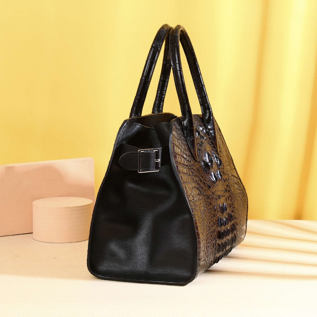 Premium Thai Croc-Effect Dumpling Bag for Women, A Large Capacity Bowling Shell Tote with Business Trendy Top-Handle Design, Perfect for Work & Everyday
