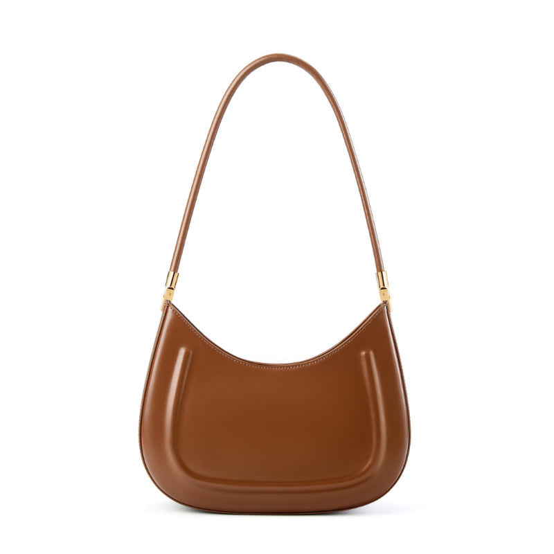 Genuine Black Cowhide Saddle Bag for Women, New Niche Baguette Shoulder Crossbody Top Handle Purse, Premium Commute Underarm Handbag for Ladies