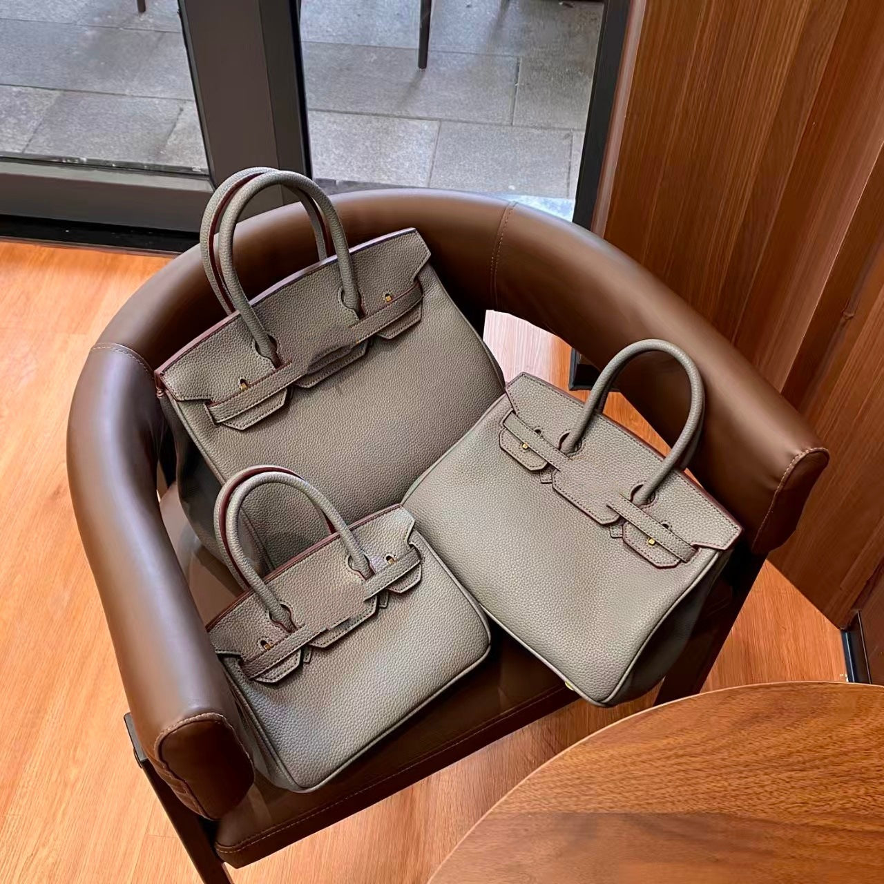 Genuine Togo Top Layer Cowhide Birkin-Style Bag with Waxed Thread Stitching, Full Steel Hardware Lock Top Handle Handmade Purse, Premium Leather Bag for Ladies