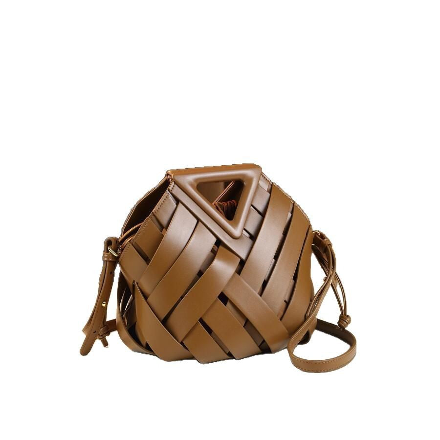 Woven Picnic Basket Bag for Women Inverted Triangle Tote Handbag, Niche Designer Style Top Handle Purse with Artisan Woven Craftsmanship