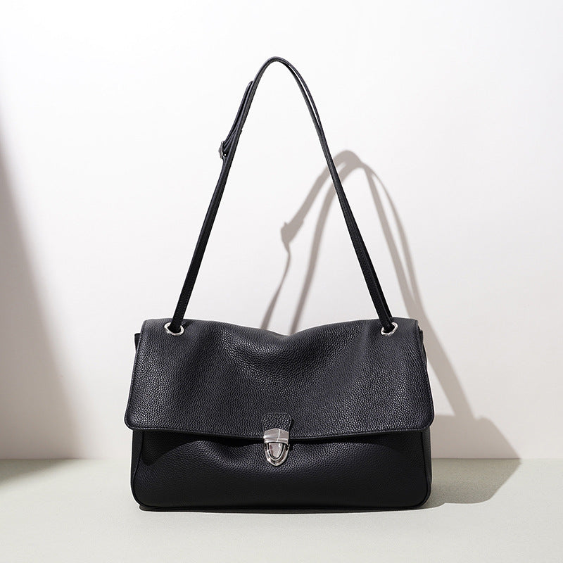 New Korean Light Luxury Large Capacity Commute Bag, Versatile Crossbody Shoulder Top Handle Purse, Niche Premium Genuine Leather Handbag for Women
