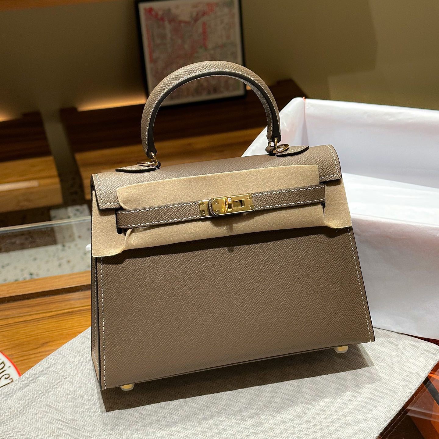 Genuine Leather Palm Pattern 2nd Gen Kelly-Style Handbag for Women, Gold & Silver Hardware Top Handle Shoulder Crossbody Purse, Fashionable Bag for Ladies