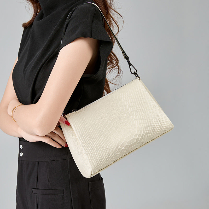 New Arrival Croc-Effect Genuine Leather Mom Bag for Women, A Classic Top-Layer Cowhide Shoulder Underarm Handbag with Versatile Commuter Design, Perfect Everyday Purse