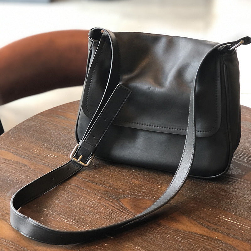 New Flap Minimalist Leather Messenger Bag, Casual Shoulder Crossbody Purse, Premium Top Layer Cowhide Handbag for Women