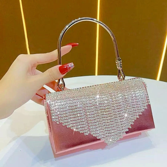 Elegant Rhinestone Tassel Luxury Evening Bag for Women, A Sparkly Crossbody Top-Handle Handbag Perfect for Cheongsam Formal Dresses Banquets & Special Occasions