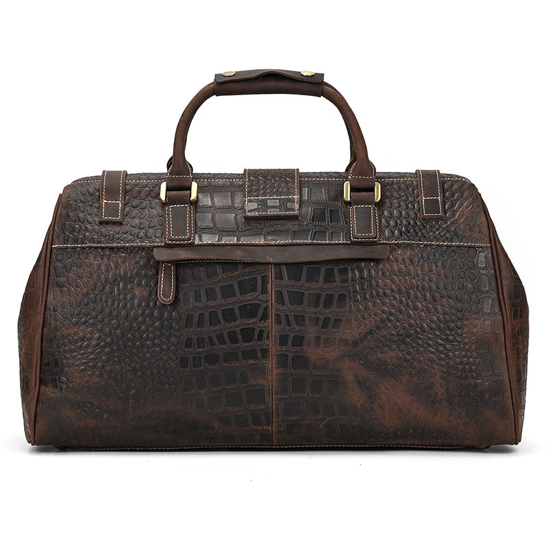 Crocodile-Embossed Leather Large Capacity Travel Duffle with Lock, Top Handle Shoulder Crossbody Bag, Premium Outdoor Luggage for Men