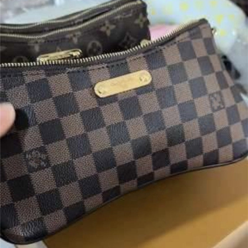 Genuine Leather Twin Mahjong Clutch Bag for Women Multi-Compartment Large Capacity Wristlet Shoulder Handbag with Versatile Style