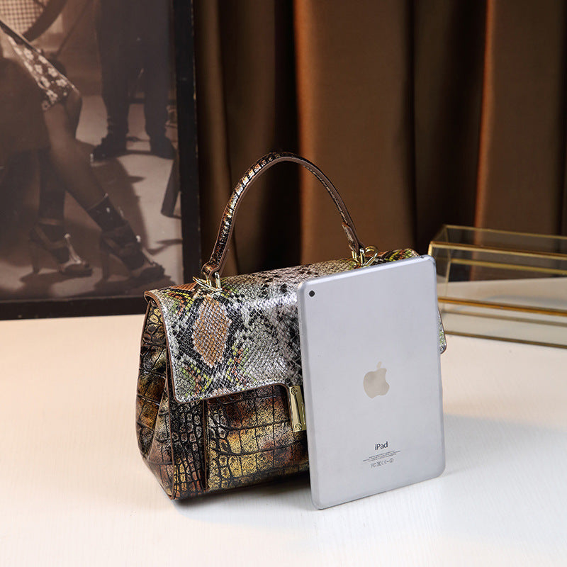 New Arrival Croc & Snake-Effect Top-Handle Bag for Women, A Versatile Premium Shoulder Crossbody Handbag with Trendy Design, Perfect Everyday Purse