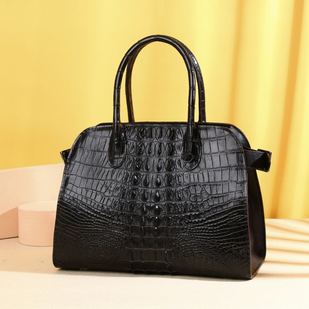 Premium Thai Croc-Effect Dumpling Bag for Women, A Large Capacity Bowling Shell Tote with Business Trendy Top-Handle Design, Perfect for Work & Everyday