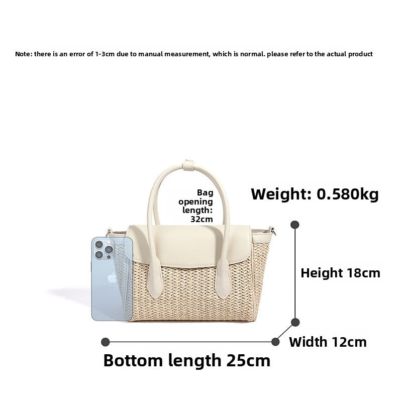 New Spring Summer Light Luxury Woven Cowhide Bag, Niche Designer Minimalist Crossbody Shoulder Top Handle Purse, Premium Handbag for Women