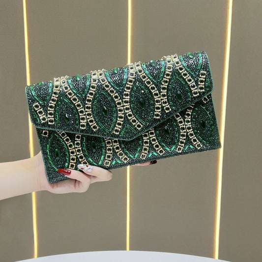 Women's Rhinestone-Embellished Envelope Evening Clutch, Exquisite Chain Crossbody Shoulder Bag with New Stylish Design, Versatile Purse