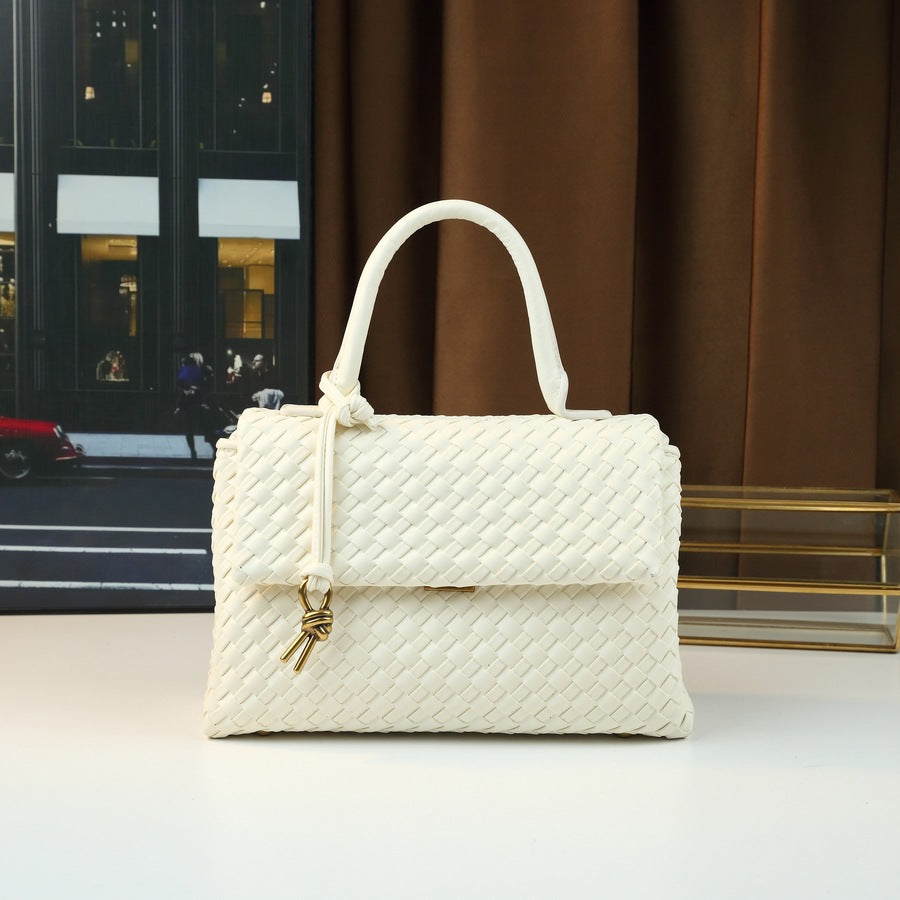 Handwoven Mini Square Bag for Women Niche Designer Briefcase Commuter Tote, Minimalist Versatile Top Handle Handbag with Artisan Weave Craftsmanship