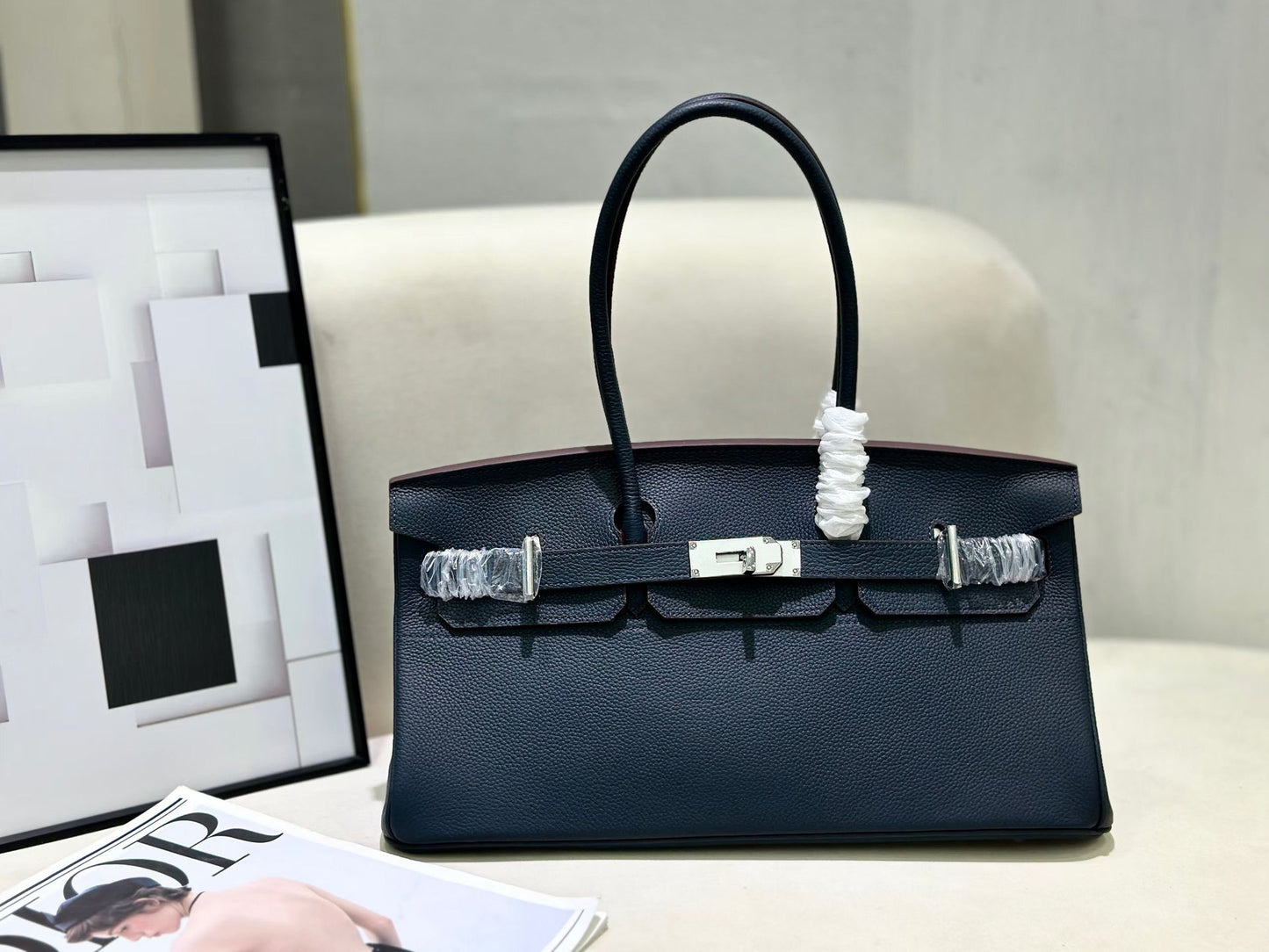 Genuine Togo Leather Birkin-Style Bag for Women, New Classic Vintage Top Handle Handbag, Niche Design Fashionable Versatile Purse for Ladies