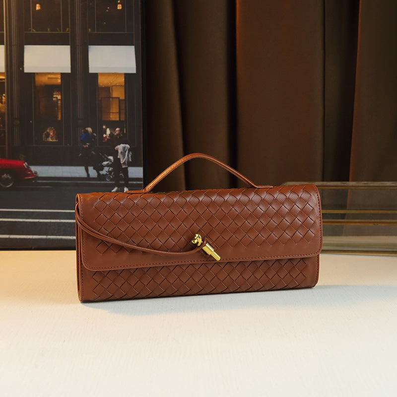 New Fall/Winter Hand-Woven Baguette Bag for Women, A Versatile Horizontal Clutch with Elegant Shoulder Crossbody Design, Perfect for Everyday Style