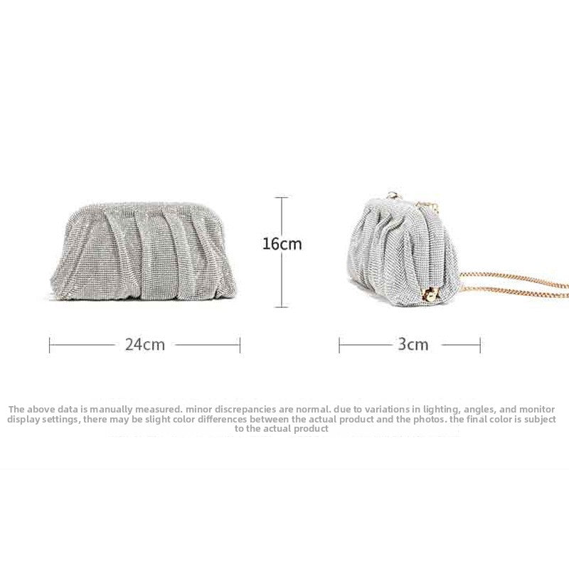 Light Luxury Handmade Rhinestone Evening Clutch for Women, Sparkly Pleated Party Bag, Crystal-Studded Shoulder Crossbody Purse for Formal Events
