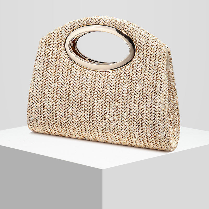 Stripe Woven Straw Evening Clutch for Women, New Formal Wedding Banquet Top Handle Crossbody Purse, Stylish Party Handbag for Ladies