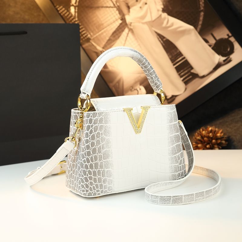 New Arrival Croc-Effect Genuine Leather Bucket Bag for Women, A Trendy Top-Handle Shoulder Crossbody Handbag with Fashionable Premium Design