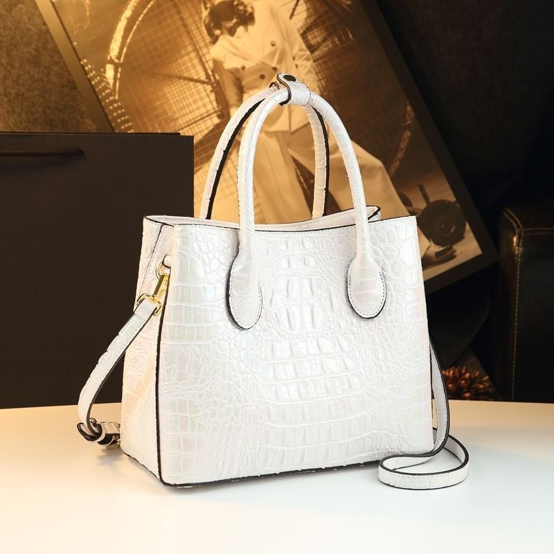 New Arrival Croc-Effect Genuine Leather Tote Bag for Women, A Shoulder Crossbody Top-Handle Handbag with Versatile Design, Perfect for Moms
