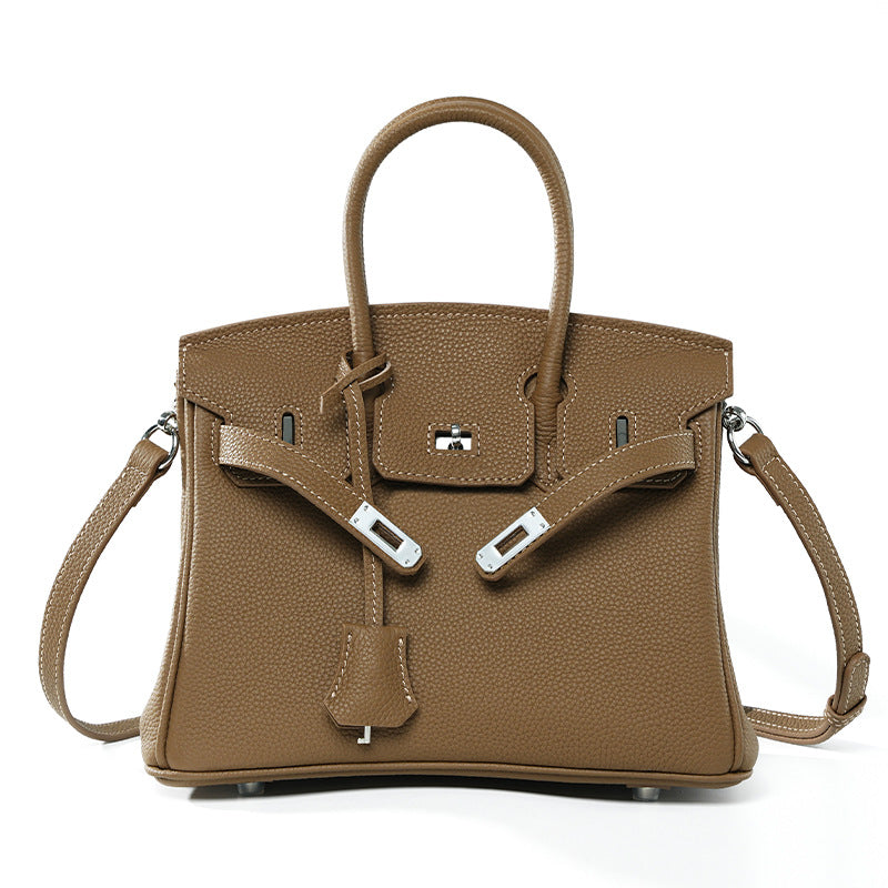 Genuine Togo Leather Birkin-Kelly Style Handbag for Women, Large Capacity Niche Top Handle Purse, Premium Work Commute Bag for Ladies