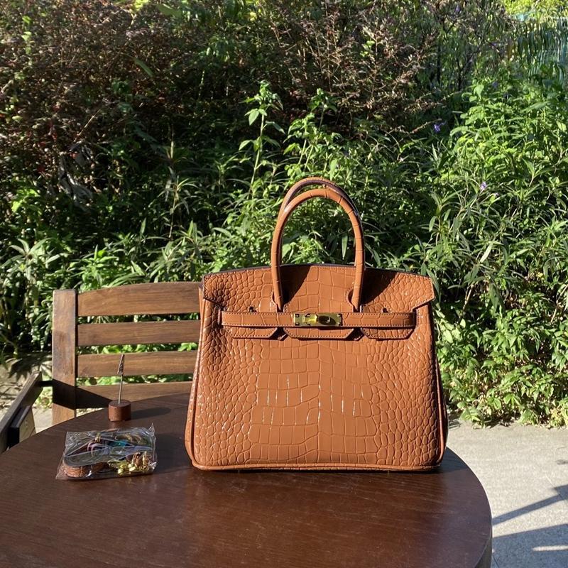 Chic Croc-Embossed Birkin-Inspired Tote Bag for Women, Premium Genuine Leather Shoulder Crossbody Top-Handle Handbag with Dopamine Bright Colorful Style, High-End Everyday Purse