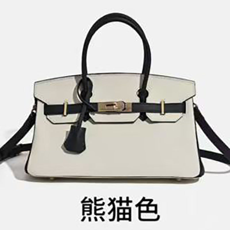 Chic Color-Blocked Birkin-Inspired Tote Bag for Women, Premium Top-Layer Cowhide Leather with Horizontal Design, Versatile Top-Handle Shoulder Crossbody Handbag for Commute & Everyday Style