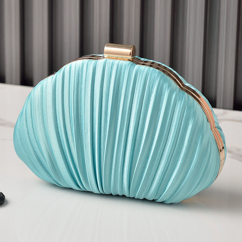 Elegant Shell-Shaped Pleated Silk Evening Clutch for Women, A Banquet Bag Perfect for Cheongsam Formal Dresses & Special Occasions