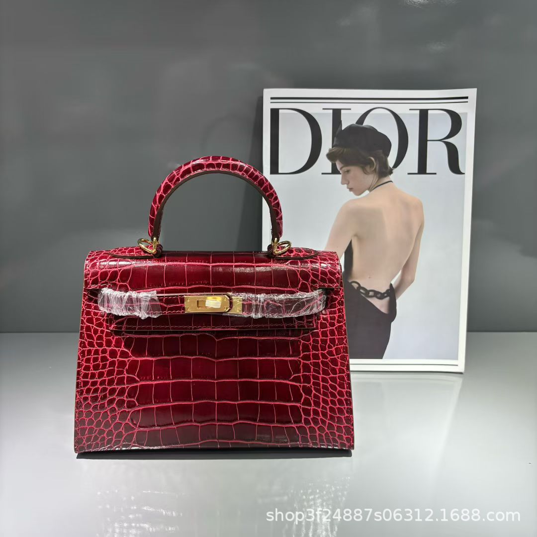 New Arrival Mini Croc-Effect Kelly-Inspired Bag in White for Women, A Premium Top-Handle Shoulder Crossbody Handbag with Versatile Elegant Design