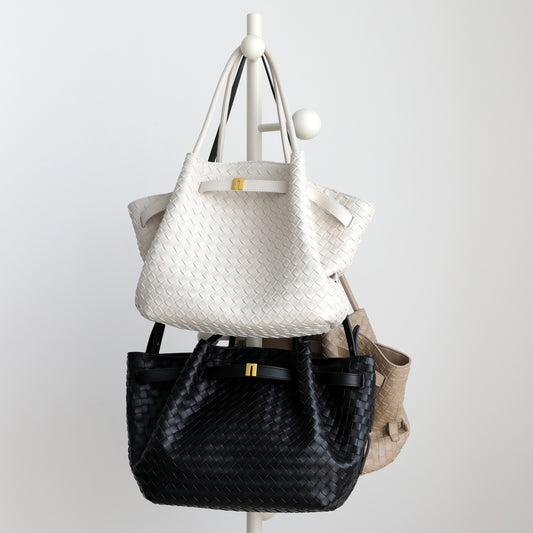 Pleated Wing Woven Tote Bag for Women Minimalist Large Capacity Shoulder Handbag, Lightweight Commuter Purse with Elegant Draped Design