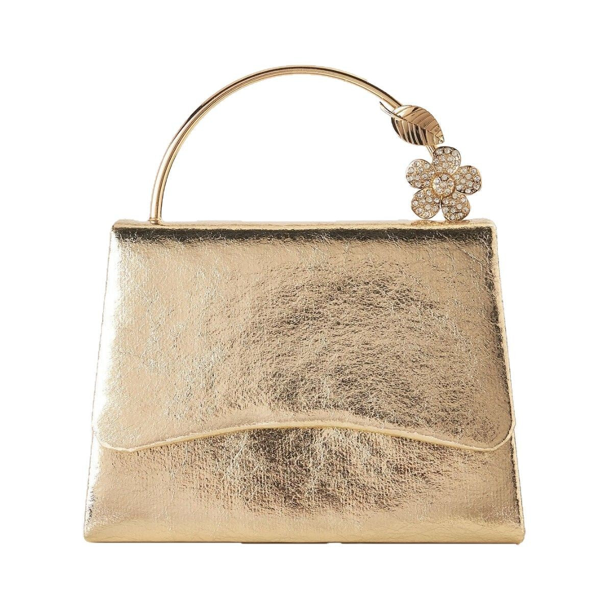 Rhinestone Embellished Light Luxury Evening Clutch for Women, New Floral Top Handle Party Purse, Versatile Designer Handbag for Ladies