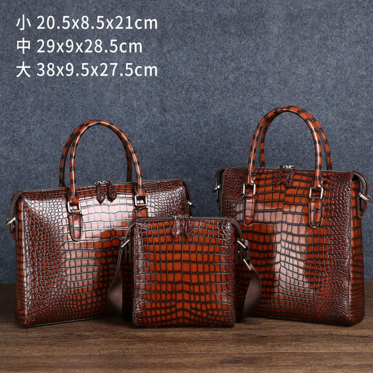 New Arrival Distressed Croc-Effect Men's Business Bag, A Waterproof Silicone Top-Handle Crossbody Shoulder Bag with Trendy Design
