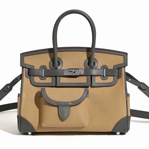 Premium Canvas & Top-Layer Leather Tote Bag for Women, Multi-Pocket Utility Design with Versatile Top-Handle Shoulder Crossbody Carry, Everyday Handbag